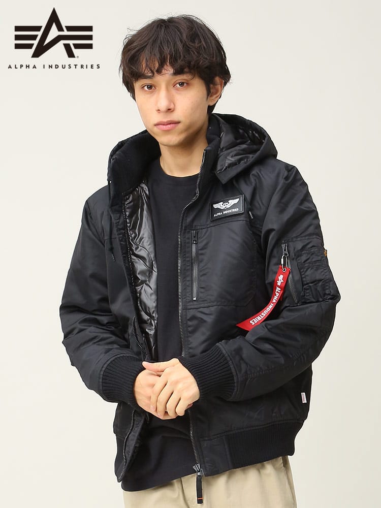 ALPHA INDUSTRIES INC (アルファインダストリーズ) THERMOLITE フード着脱 リブ フルジップ ジャケット ブルゾン TA1571