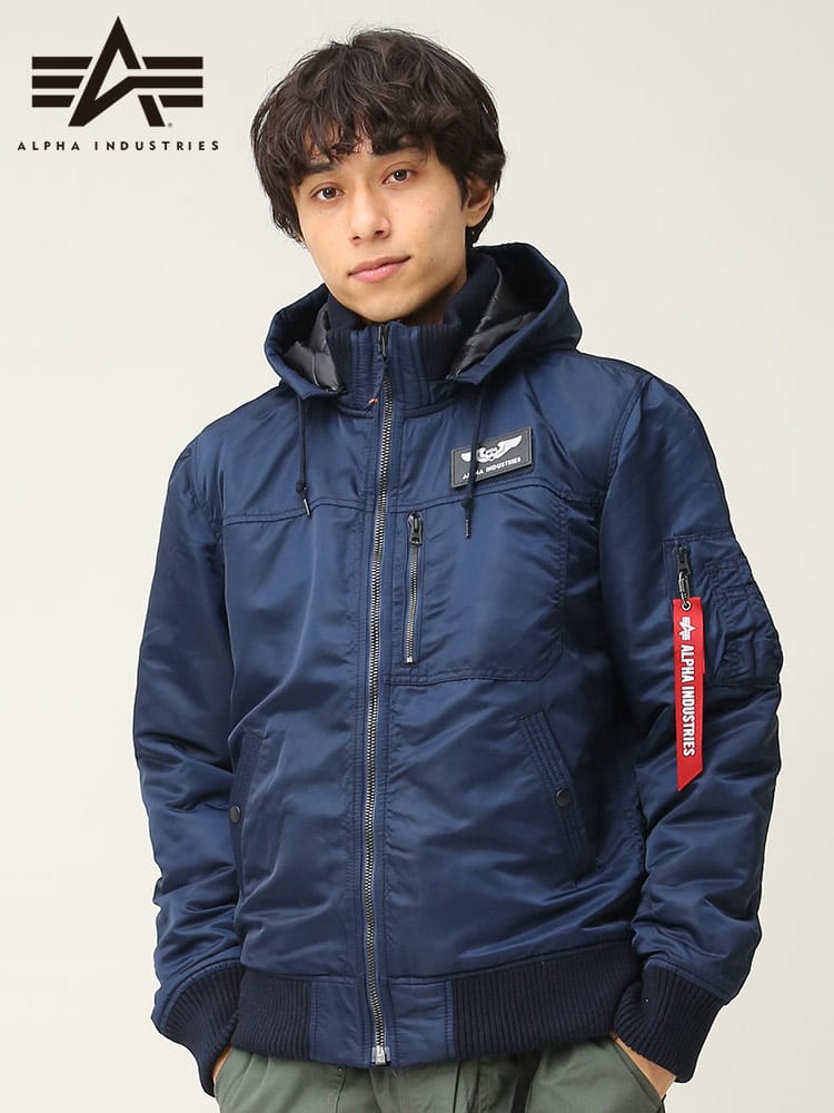 ALPHA INDUSTRIES INC (アルファインダストリーズ) THERMOLITE フード着脱 リブ フルジップ ジャケット ブルゾン TA1571