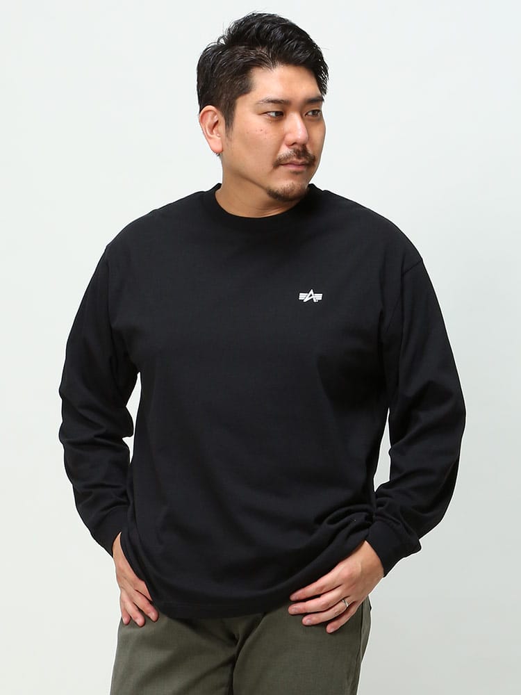 大きいサイズ メンズ ALPHA INDUSTRIES INC (アルファインダストリーズ) BOXフォトプリント クルーネック 長袖 Tシャツ