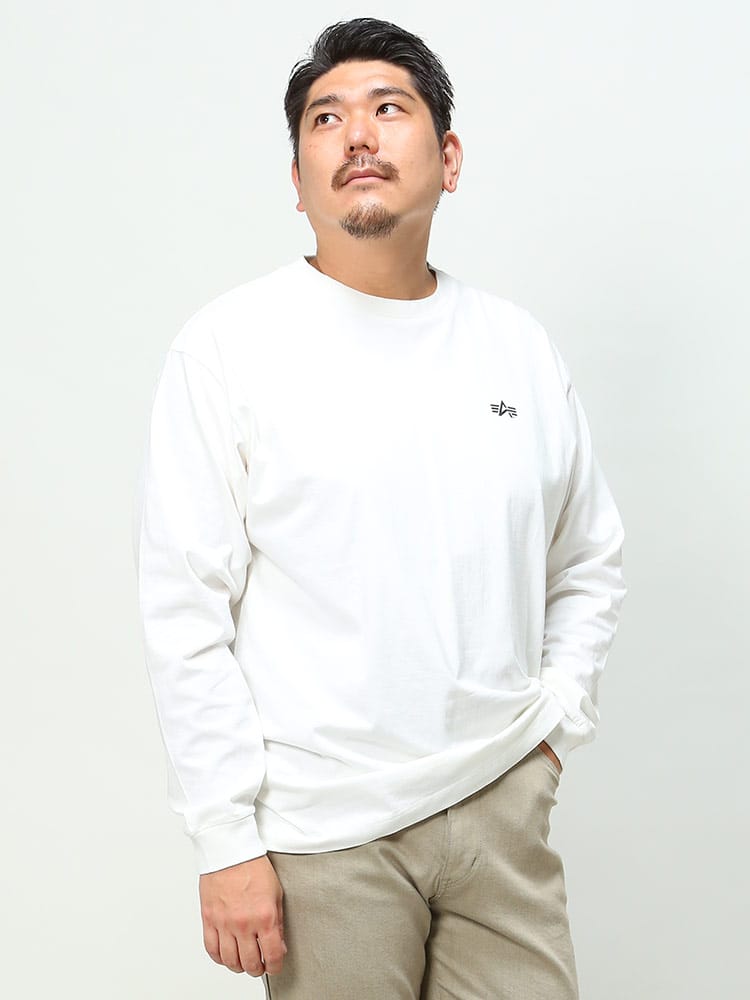 大きいサイズ メンズ ALPHA INDUSTRIES INC (アルファインダストリーズ) BOXフォトプリント クルーネック 長袖 Tシャツ