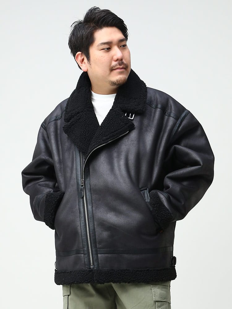 在庫処分 返品交換不可 大きいサイズ メンズ ALPHA INDUSTRIES INC (アルファインダストリーズ) フェイクムートン ライダースジャケット FAKE MOUTON RIDERS JK