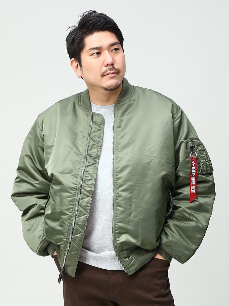 大きいサイズ メンズ ALPHA INDUSTRIES INC (アルファインダストリーズ) フルジップ 中綿 ジャケット MA-1 JAPAN SPEC