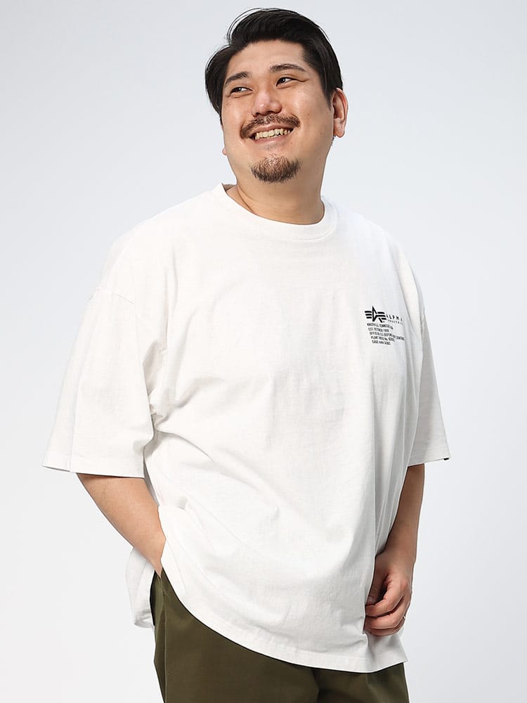 大きいサイズ メンズ ALPHA INDUSTRIES INC (アルファインダストリーズ) バックプリント クルーネック 半袖 Tシャツ BACKFLYING A