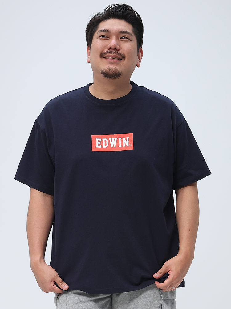 大きいサイズ メンズ EDWIN (エドウィン) 綿100％ BOXロゴ クルーネック 半袖 Tシャツ