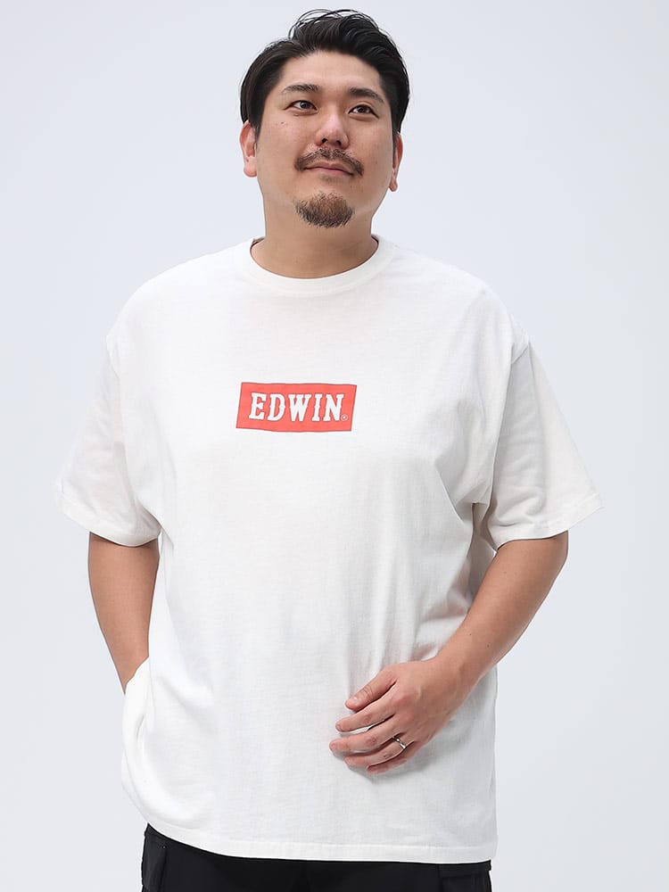 大きいサイズ メンズ EDWIN (エドウィン) 綿100％ BOXロゴ クルーネック 半袖 Tシャツ