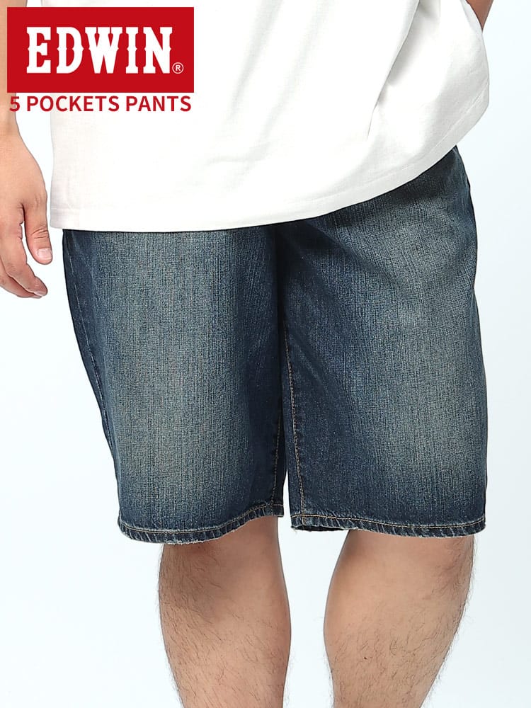 大きいサイズ メンズ EDWIN (エドウィン) 5ポケット ジップフライ デニム ショートパンツ