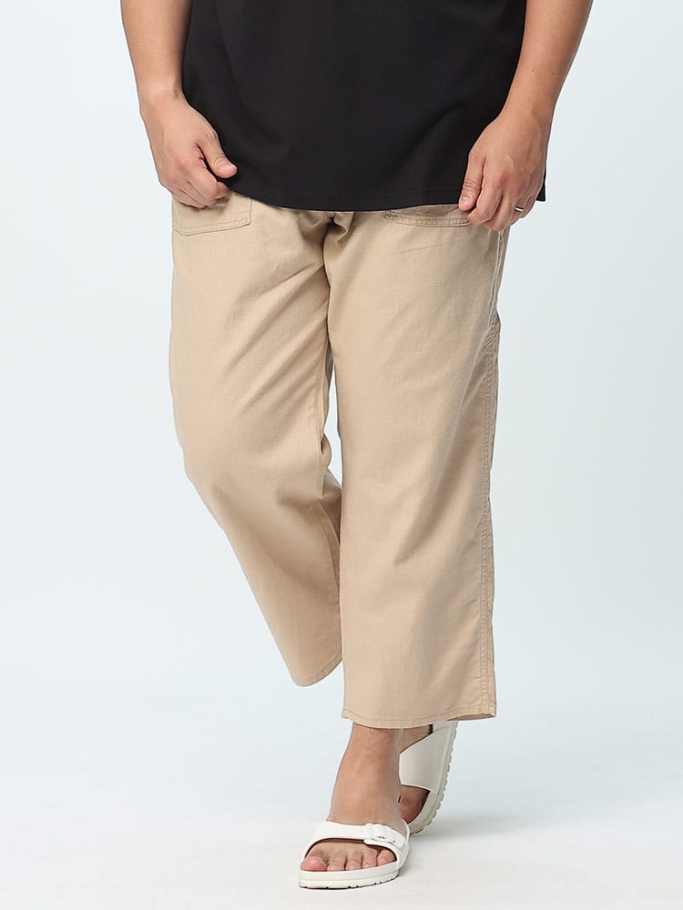 在庫処分 返品交換不可 大きいサイズ メンズ Lee (リー) 綿麻 ウエストコード イージー ベイカーパンツ