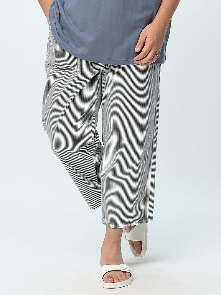 在庫処分 返品交換不可 大きいサイズ メンズ Lee (リー) ヒッコリー ウエストコード イージー ベイカーパンツ