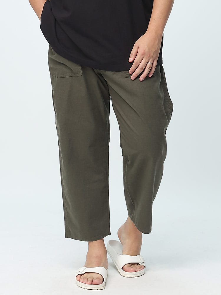 大きいサイズ メンズ Lee (リー) 綿麻 ウエストコード イージー ベイカーパンツ