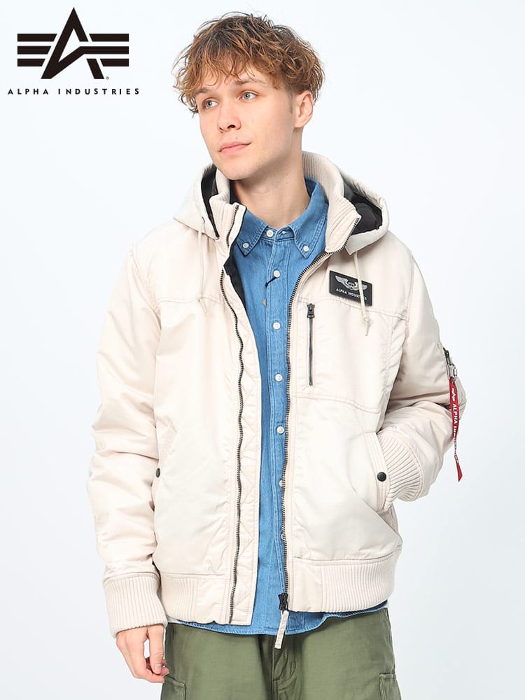 ALPHA INDUSTRIES INC (アルファインダストリーズ) サーモライト フルジップ 中綿 ジャケット HOODED RIB JACKET