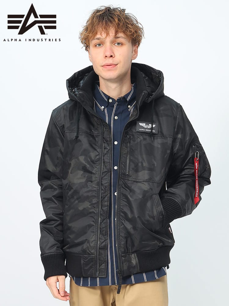 ALPHA INDUSTRIES INC (アルファインダストリーズ) サーモライト フルジップ 中綿 ジャケット HOODED RIB JACKET