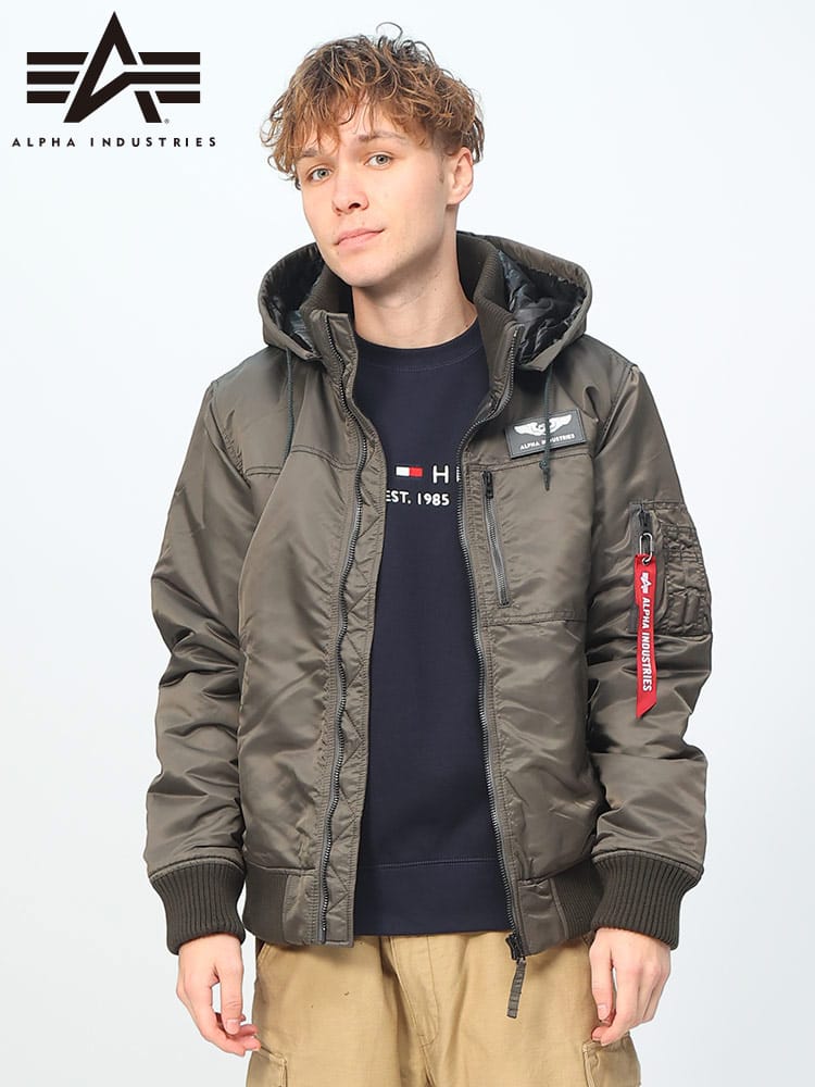 ALPHA INDUSTRIES INC (アルファインダストリーズ) サーモライト フルジップ 中綿 ジャケット HOODED RIB JACKET