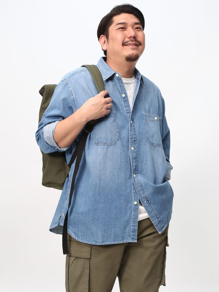EDWIN エドウィン ワークシャツ デニムシャツ アメカジ 胸ポケット 長袖 大きいサイズ メンズ ET2138-956 淡色ブルー