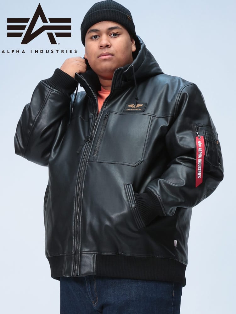 中綿 ジャケット THERMOLITE 合成皮革 フルジップ アウター ブルゾン フード 秋冬 大きいサイズ メンズ