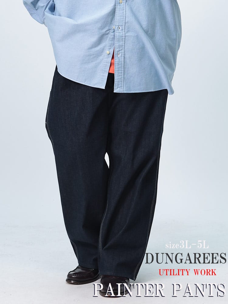 デニム パンツ ロゴパッチ ジップフライ ペインターパンツ ボトムス ロングパンツ ジーンズ 大きいサイズ メンズ