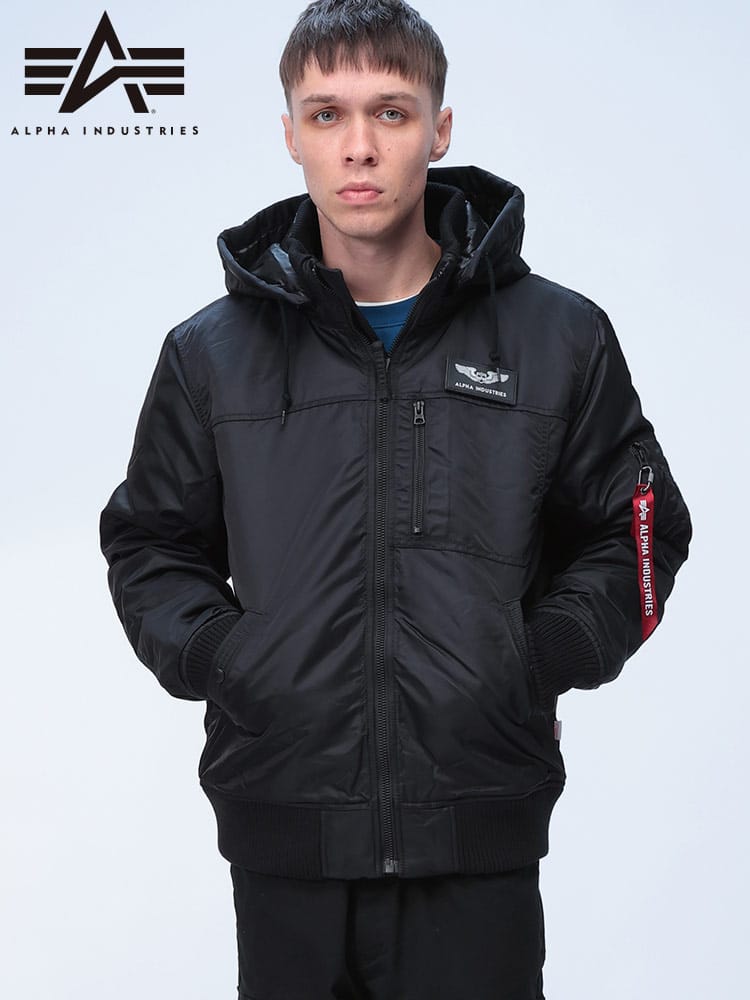 ALPHA INDUSTRIES INC (アルファインダストリーズ) THERMOLITE フード着脱 リブ フルジップ 中綿 ジャケット TA1716001