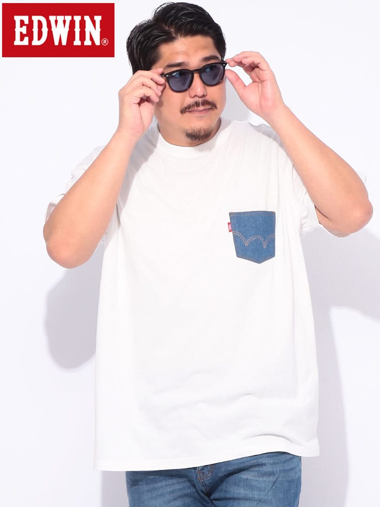 デニムポケット クルーネック 半袖 Tシャツ WHITE 大きいサイズ メンズ