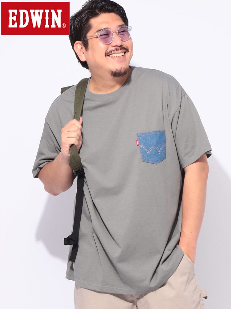 デニムポケット クルーネック 半袖 Tシャツ DARKGRAY 大きいサイズ メンズ