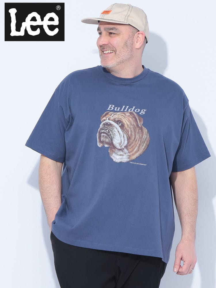 Lee (リー) オーバーサイズ ブルドッグ プリントクルーネック 半袖 Tシャツ 大きいサイズ メンズ