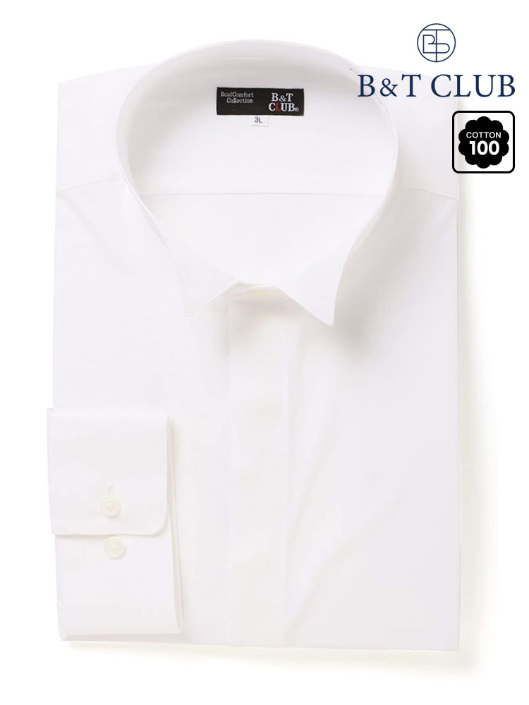 大きいサイズ メンズ B＆T CLUB (ビーアンドティークラブ) 日本製 綿100％ ウイングカラー 長袖 ワイシャツ カッターシャツ