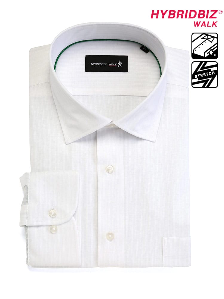 大きいサイズ メンズ HYBRIDBIZ (ハイブリッドビズ) ストレッチ 超形態安定 IFMC加工 ワイドカラー 長袖 ワイシャツ カッターシャツ RELAX BODY