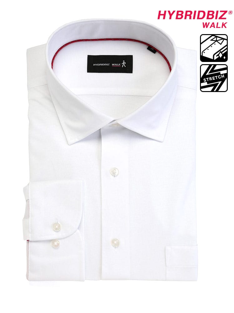 大きいサイズ メンズ HYBRIDBIZ (ハイブリッドビズ) ストレッチ 超形態安定 IFMC加工 ワイドカラー 長袖 ワイシャツ カッターシャツ RELAX BODY