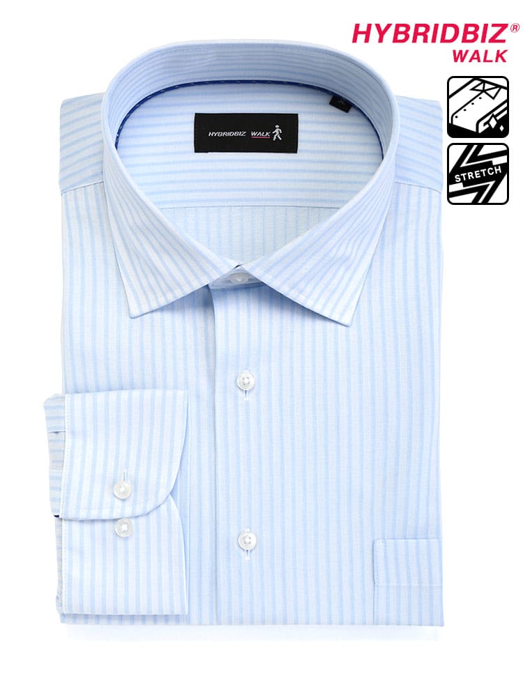大きいサイズ メンズ HYBRIDBIZ (ハイブリッドビズ) ストレッチ 超形態安定 IFMC加工 ワイドカラー 長袖 ワイシャツ カッターシャツ RELAX BODY