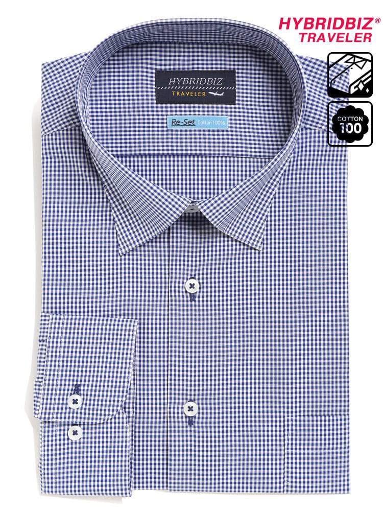 大きいサイズ メンズ HYBRIDBIZ (ハイブリッドビズ) 超形態安定 Re-Set 綿100％ スナップダウン 長袖 ワイシャツ カッターシャツ RELAX BODY
