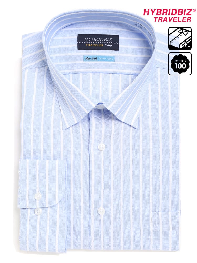 大きいサイズ メンズ HYBRIDBIZ (ハイブリッドビズ) 超形態安定 Re-Set 綿100％ スナップダウン 長袖 ワイシャツ カッターシャツ RELAX BODY