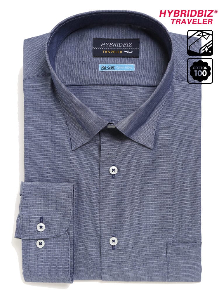大きいサイズ メンズ HYBRIDBIZ (ハイブリッドビズ) 超形態安定 Re-Set 綿100％ スナップダウン 長袖 ワイシャツ カッターシャツ RELAX BODY