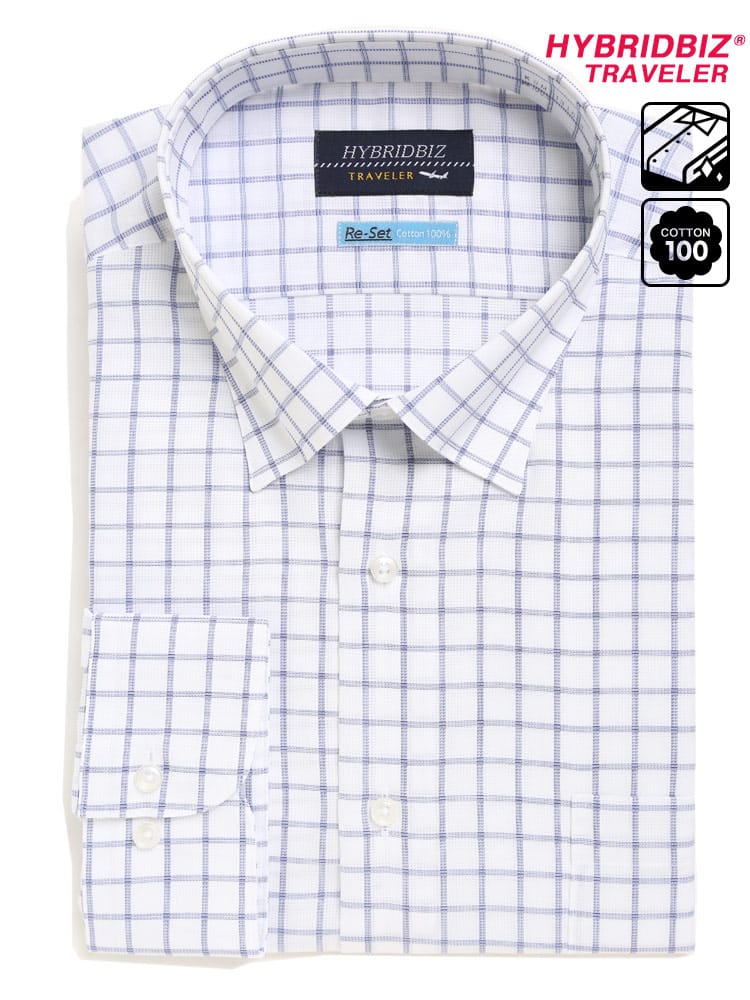 大きいサイズ メンズ HYBRIDBIZ (ハイブリッドビズ) 超形態安定 Re-Set 綿100％ スナップダウン 長袖 ワイシャツ カッターシャツ RELAX BODY