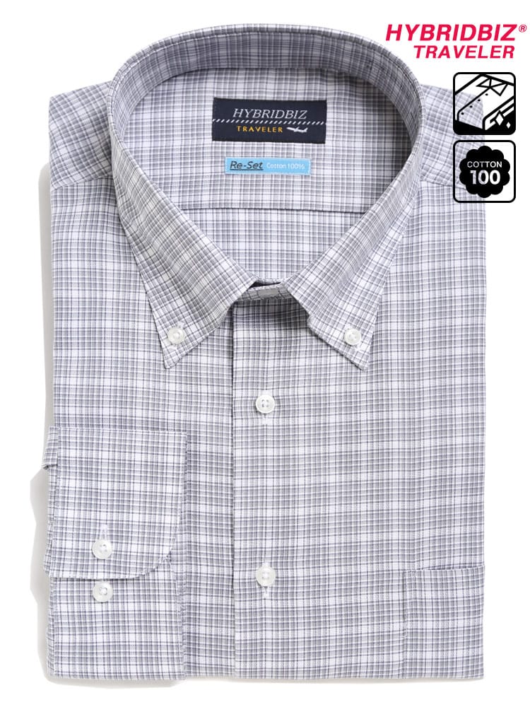 大きいサイズ メンズ HYBRIDBIZ (ハイブリッドビズ) 超形態安定 綿100％ ボタンダウン 長袖 ワイシャツ カッターシャツ RELAX BODY