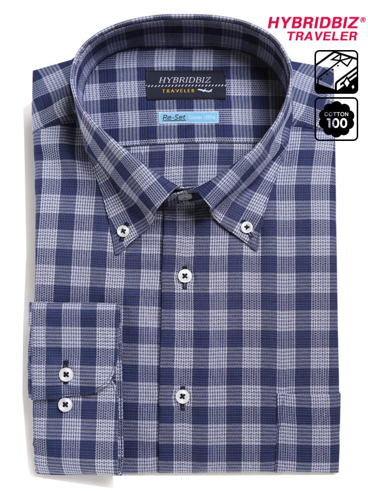 大きいサイズ メンズ HYBRIDBIZ (ハイブリッドビズ) 超形態安定 綿100％ ボタンダウン 長袖 ワイシャツ カッターシャツ RELAX BODY
