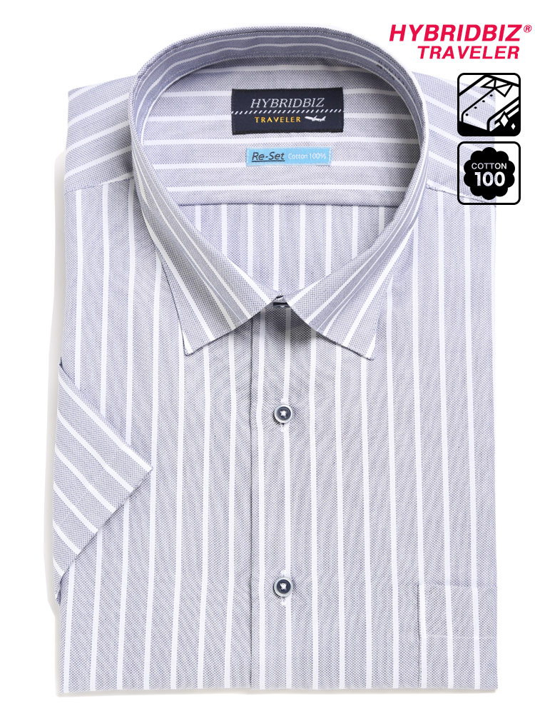 大きいサイズ メンズ HYBRIDBIZ (ハイブリッドビズ) 超形態安定 綿100％ スナップダウン 半袖 ワイシャツ カッターシャツ RELAX BODY