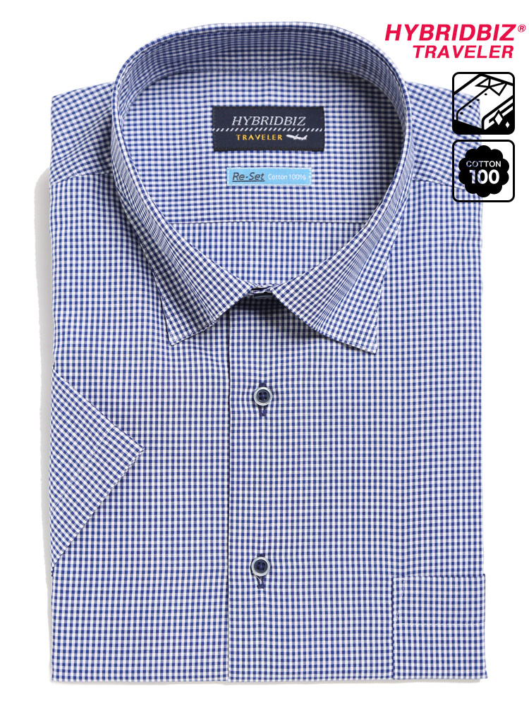大きいサイズ メンズ HYBRIDBIZ (ハイブリッドビズ) 超形態安定 綿100％ スナップダウン 半袖 ワイシャツ カッターシャツ RELAX BODY