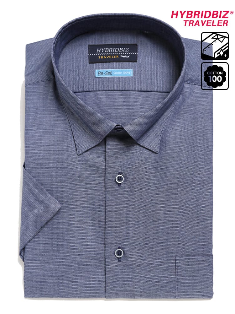 大きいサイズ メンズ HYBRIDBIZ (ハイブリッドビズ) 超形態安定 綿100％ スナップダウン 半袖 ワイシャツ カッターシャツ RELAX BODY