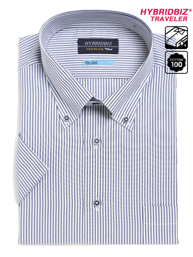 大きいサイズ メンズ HYBRIDBIZ (ハイブリッドビズ) 超形態安定 綿100％ ボタンダウン 半袖 ワイシャツ カッターシャツ RELAX BODY