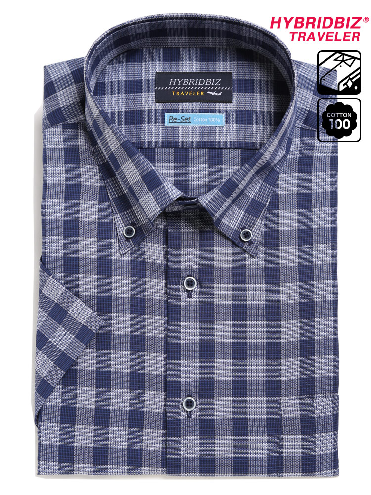 大きいサイズ メンズ HYBRIDBIZ (ハイブリッドビズ) 超形態安定 綿100％ ボタンダウン 半袖 ワイシャツ カッターシャツ RELAX BODY