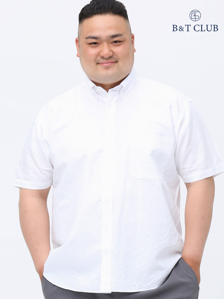 大きいサイズ メンズ B＆T CLUB (ビーアンドティークラブ) 綿麻 サカナジャガード ボタンダウン ポケット 半袖 シャツ