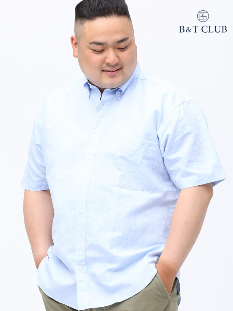 大きいサイズ メンズ B＆T CLUB (ビーアンドティークラブ) 綿麻 サカナジャガード ボタンダウン ポケット 半袖 シャツ