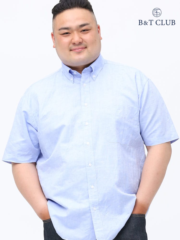 大きいサイズ メンズ B＆T CLUB (ビーアンドティークラブ) 綿麻 サカナジャガード ボタンダウン ポケット 半袖 シャツ