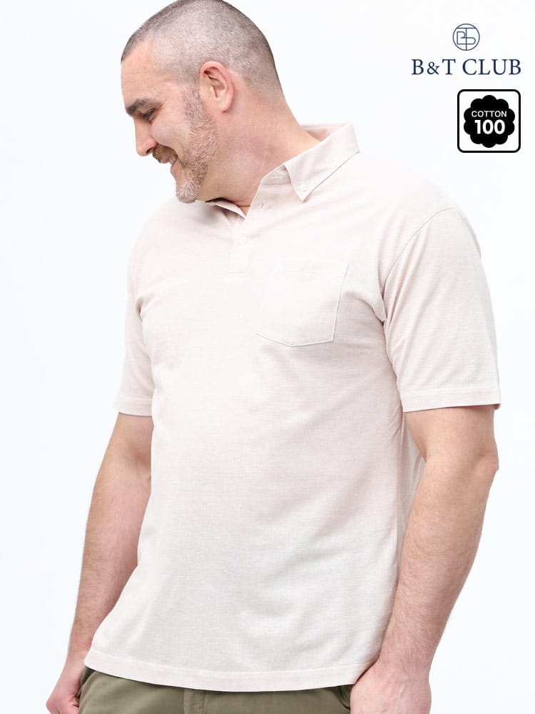 大きいサイズ メンズ B＆T CLUB (ビーアンドティークラブ) 麻混 鹿の子 無地 ボタンダウン 半袖 ポロシャツ