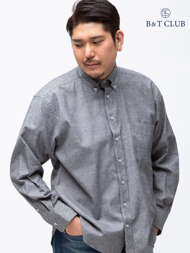 大きいサイズ メンズ B＆T CLUB (ビーアンドティークラブ) フランネル 無地 ボタンダウン 長袖 シャツ