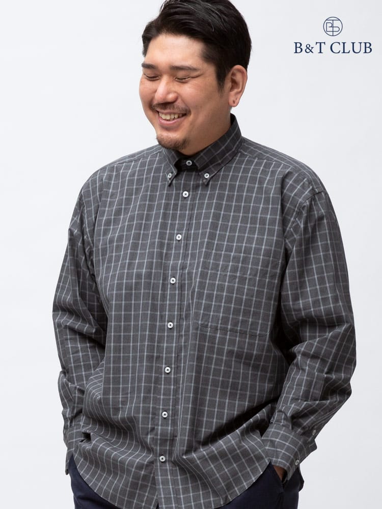大きいサイズ メンズ B＆T CLUB (ビーアンドティークラブ) 綿100％ チェック柄 ボタンダウン 長袖 シャツ
