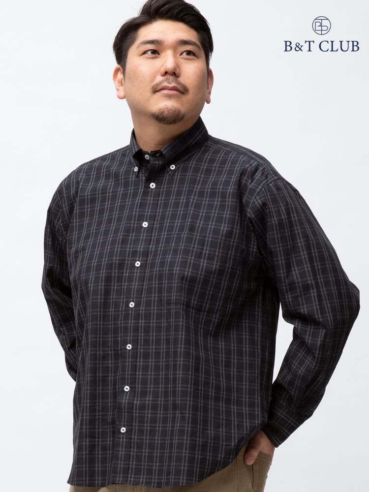 大きいサイズ メンズ B＆T CLUB (ビーアンドティークラブ) 綿100％ チェック柄 ボタンダウン 長袖 シャツ