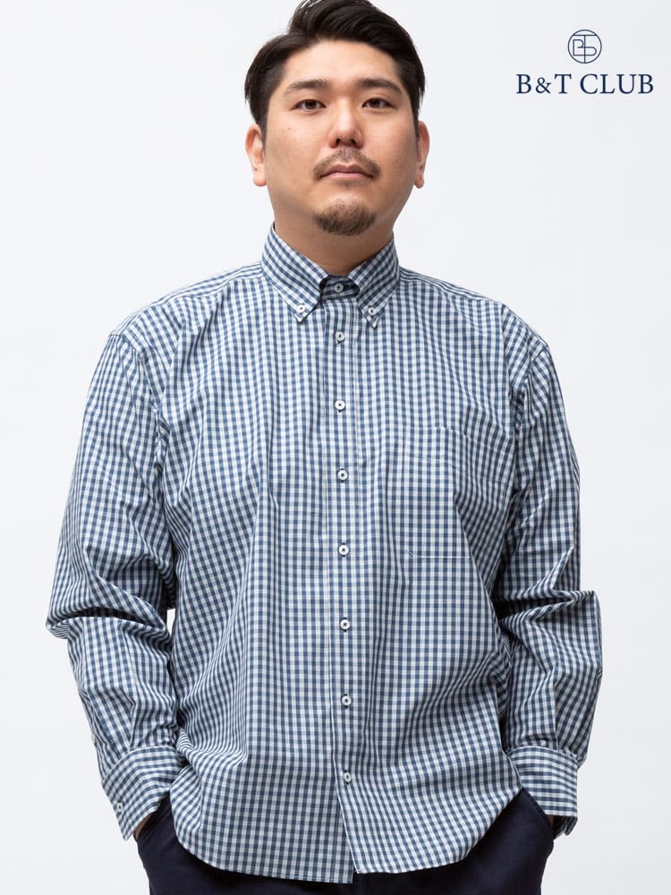 大きいサイズ メンズ B＆T CLUB (ビーアンドティークラブ) 綿100％ ギンガムチェック ボタンダウン 長袖 シャツ