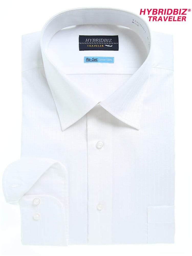 大きいサイズ メンズ HYBRIDBIZ (ハイブリッドビズ) 超形態安定 Re-Set 綿100％ ワイドカラー 長袖 ワイシャツ カッターシャツ RELAX BODY