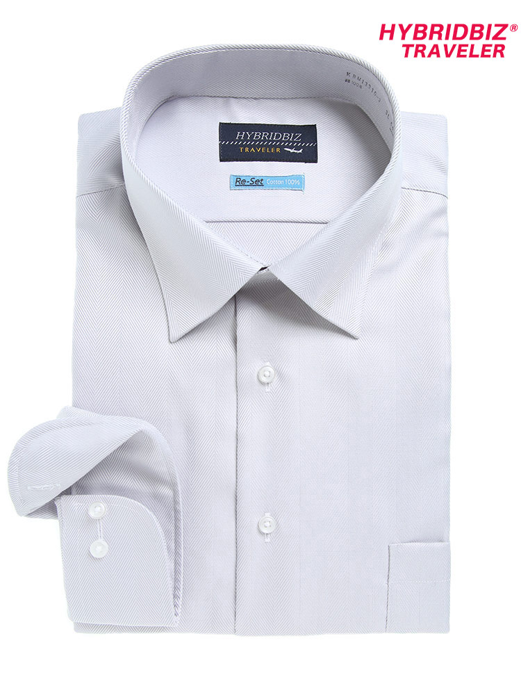 大きいサイズ メンズ HYBRIDBIZ (ハイブリッドビズ) 超形態安定 Re-Set 綿100％ ワイドカラー 長袖 ワイシャツ カッターシャツ RELAX BODY
