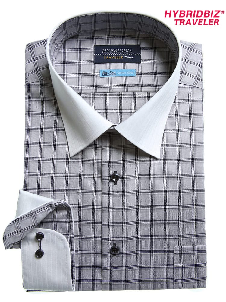 大きいサイズ メンズ HYBRIDBIZ (ハイブリッドビズ) 超形態安定 Re-Set 綿100％ ワイドカラー 長袖 ワイシャツ カッターシャツ RELAX BODY