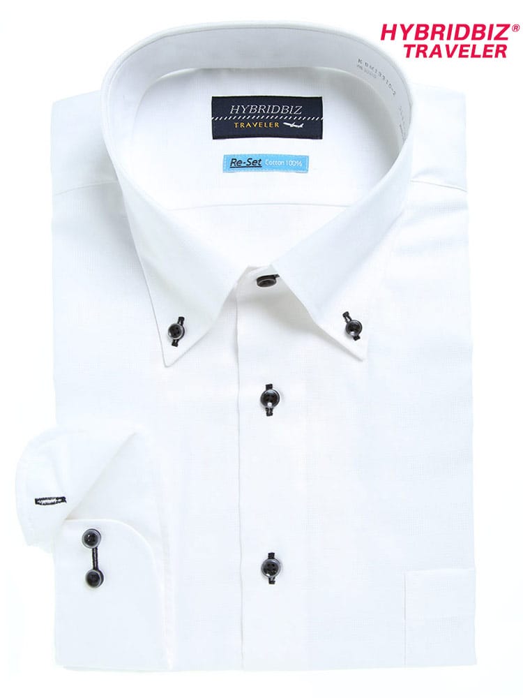 大きいサイズ メンズ HYBRIDBIZ (ハイブリッドビズ) 超形態安定 Re-Set 綿100％ ボタンダウン 長袖 ワイシャツ カッターシャツ RELAX BODY